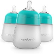 NANOBEEBEE Nanobebe Flexy Silicone Baby Bottles, Anti-Colic, Natural Feel, Non-Collapsing Nipple, Non-Tip Stable Base, Easy to Clean - 3-Pack, Teal, 9 oz