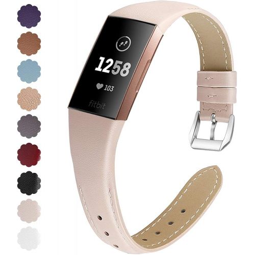  [아마존베스트]NANW Bands Compatible with Fitbit Charge 3, Slim Genuine Leather Wristband Replacement Accessories Strap for Women Men Compatible with Fitbit Charge 3 / Charge 3 SE Small Large