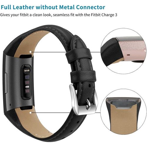  [아마존베스트]NANW Bands Compatible with Fitbit Charge 3, Slim Genuine Leather Wristband Replacement Accessories Strap for Women Men Compatible with Fitbit Charge 3 / Charge 3 SE Small Large