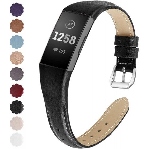  [아마존베스트]NANW Bands Compatible with Fitbit Charge 3, Slim Genuine Leather Wristband Replacement Accessories Strap for Women Men Compatible with Fitbit Charge 3 / Charge 3 SE Small Large