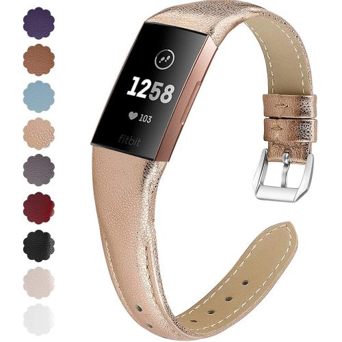  [아마존베스트]NANW Bands Compatible with Fitbit Charge 3, Slim Genuine Leather Wristband Replacement Accessories Strap for Women Men Compatible with Fitbit Charge 3 / Charge 3 SE Small Large