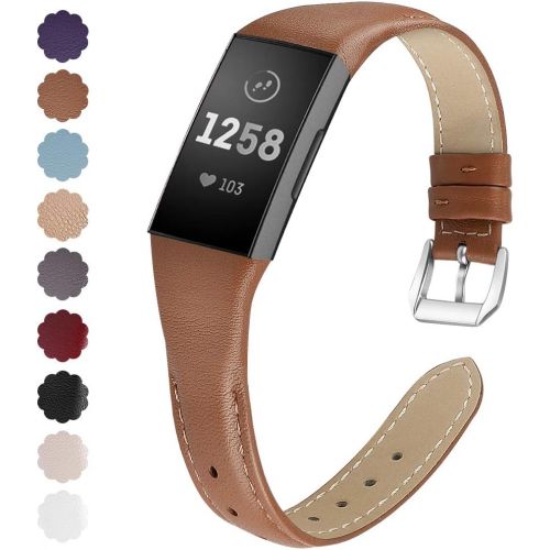  [아마존베스트]NANW Bands Compatible with Fitbit Charge 3, Slim Genuine Leather Wristband Replacement Accessories Strap for Women Men Compatible with Fitbit Charge 3 / Charge 3 SE Small Large