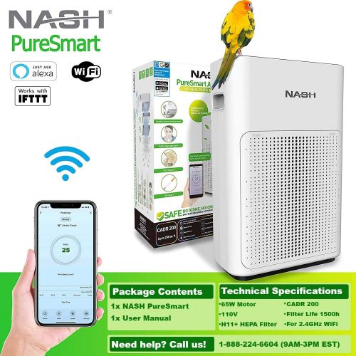  NASH Smart WiFi Air Purifier, Voice Control Directly by Phone or Smart Speaker, CADR 200 for Large Rooms up to 350sqft, True H11 HEPA+, Works with App, Alexa, Siri, Google Assistan