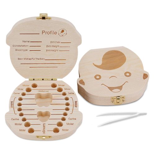  [아마존베스트]Baby Tooth Box by NASHRIO - Wooden Kids Keepsake Organizer Gift for Baby Teeth, Cute Children Tooth Container with Tweezers to Keep the Childwood Memory (Boy)