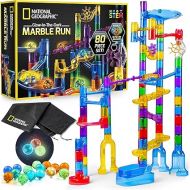 NATIONAL GEOGRAPHIC Glowing Marble Run - Construction Set with 15 Glow in the Dark Glass Marbles & Storage Bag, STEM Gifts for Boys and Girls, Building Project Toy (Amazon Exclusive)