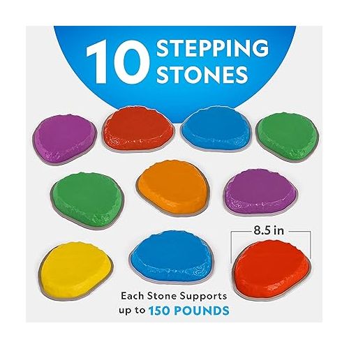  NATIONAL GEOGRAPHIC Stepping Stones for Kids - Durable Non-Slip Stones Encourage Toddler Balance & Gross Motor Skills, Indoor & Outdoor Toys, Balance Stones, Obstacle Course (Amazon Exclusive)