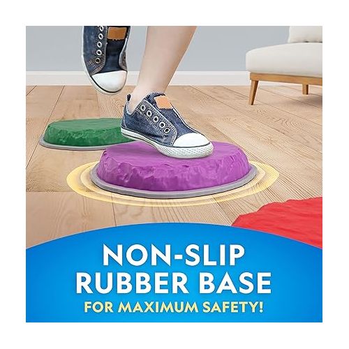  NATIONAL GEOGRAPHIC Stepping Stones for Kids - Durable Non-Slip Stones Encourage Toddler Balance & Gross Motor Skills, Indoor & Outdoor Toys, Balance Stones, Obstacle Course (Amazon Exclusive)