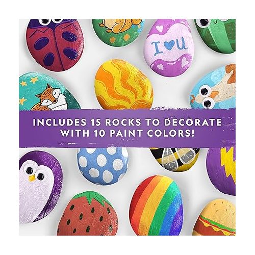  NATIONAL GEOGRAPHIC Rock Painting Kit - Arts and Crafts Kit for Kids, Paint & Decorate 15 River Rocks with 10 Paint Colors & More Art Supplies, Outdoor Toys for Girls and Boys (Amazon Exclusive)