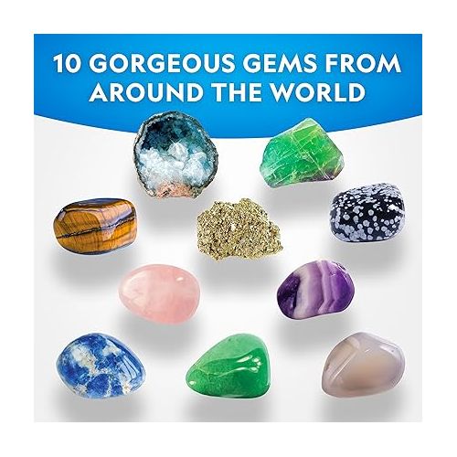  NATIONAL GEOGRAPHIC Super Gemstone Dig Kit - Excavation Gem Kit with 10 Real Gemstones for Kids, Discover Gems with Dig Tools & Magnifying Glass, Science Kits for Kids Age 8-12, Crystals for Kids