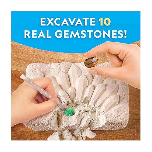  NATIONAL GEOGRAPHIC Super Gemstone Dig Kit - Excavation Gem Kit with 10 Real Gemstones for Kids, Discover Gems with Dig Tools & Magnifying Glass, Science Kits for Kids Age 8-12, Crystals for Kids