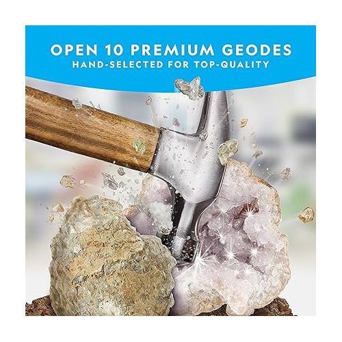  NATIONAL GEOGRAPHIC Break Open 10 Premium Geodes - Includes Goggles and Display Stands - Great STEM Science Kit, Geology Gift for Kids, Geodes Rocks Break Your Own, Toys for Boys and Girls