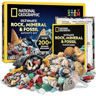 NATIONAL GEOGRAPHIC Rock Collection Box for Kids ? 200 Piece Gemstones and Crystals Set Includes Geodes and Real Fossils, Rocks and Minerals Science Kit for Kids, A Geology Gift for Boys and Girls