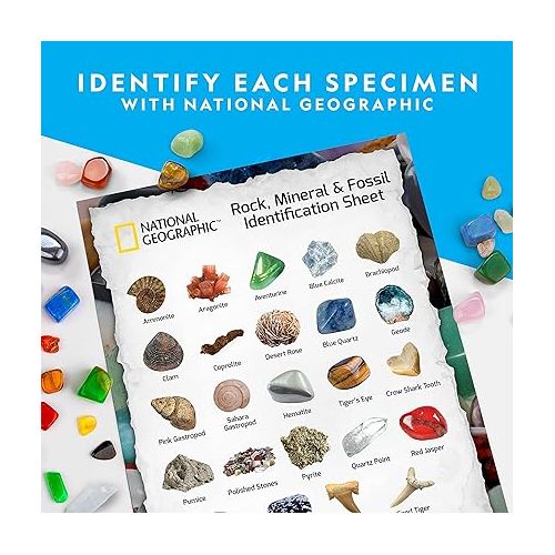  NATIONAL GEOGRAPHIC Rock Collection Box for Kids - 200 Piece Gemstones and Crystals Set Includes Geodes and Real Fossils, Rocks and Minerals Science Kit for Kids, A Geology Gift for Boys and Girls