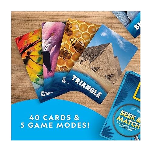  National Geographic Scavenger Hunt for Kids Card Game - Seek & Match Objects from 40 Jumbo-Sized Cards, Camping Games, Activities for Toddlers, Car Game, Kids Outdoor Activities, Stocking Stuffers