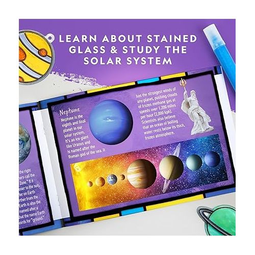  NATIONAL GEOGRAPHIC Kids Window Art Kit - Stained Glass Solar System Arts & Crafts Kit with Glow in The Dark Planets, Use as Window Suncatchers, Hanging Decor from Ceiling, Mobile, Space Room Decor