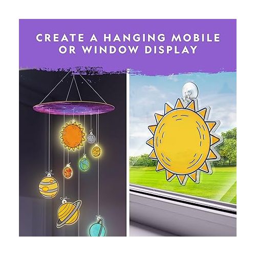  NATIONAL GEOGRAPHIC Kids Window Art Kit - Stained Glass Solar System Arts & Crafts Kit with Glow in The Dark Planets, Use as Window Suncatchers, Hanging Decor from Ceiling, Mobile, Space Room Decor