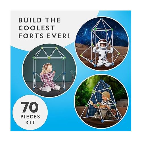  NATIONAL GEOGRAPHIC Kids Fort Building Kit - 70-Piece Indoor Fort Builder for Kids - Build a Fort for Creative Play, STEM Building Toy, Fort Building Kit for Kids 6-10, Blanket Fort Kit for Kids