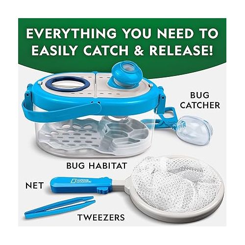  NATIONAL GEOGRAPHIC Bug Catcher Kit for Kids - Kids Bug Habitat with Magnified Viewer, Bug Catcher, Tweezers & Learning Guide, Insect Habitat, Outdoor Toys, Kids Bug Catching Kit, Bug Cage, Bug Box