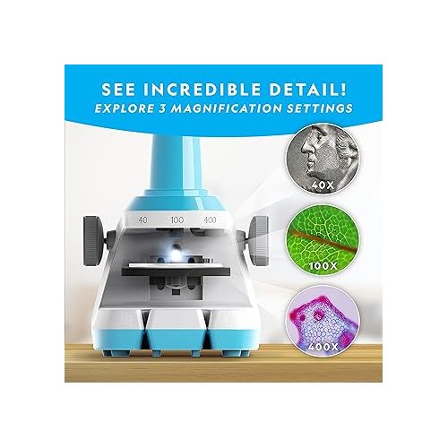  NATIONAL GEOGRAPHIC Microscope for Kids - Science Kit with an Easy-to-Use Kids Microscope, Up to 400x Zoom, Blank and Prepared Slides, Rock & Mineral Specimens, STEM Project Toy (Amazon Exclusive)