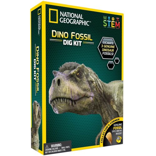  NATIONAL GEOGRAPHIC Dino Fossil Dig Kit  Excavate 3 real fossils including Dinosaur Bones & Mosasaur Teeth - Great Jurassic Science gift for Paleontology and Archeology enthusiast