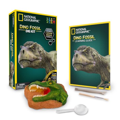  NATIONAL GEOGRAPHIC Dino Fossil Dig Kit  Excavate 3 real fossils including Dinosaur Bones & Mosasaur Teeth - Great Jurassic Science gift for Paleontology and Archeology enthusiast