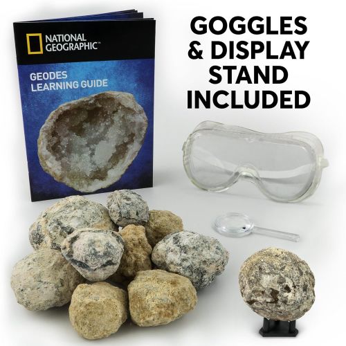  NATIONAL GEOGRAPHIC National Geographic Break Open 10 Premium Geodes  Includes Goggles, Detailed Learning Guide & 2 Display Stands - Great Stem Science Gift for Mineralogy & Geology Enthusiasts of An