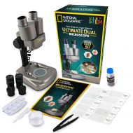 NATIONAL GEOGRAPHIC Dual LED Student Microscope  50+ pc Science Kit Includes Set of 10 Prepared Biological & 10 Blank Slides, Lab Shrimp Experiment, 10x-25x Optical Glass Lenses a