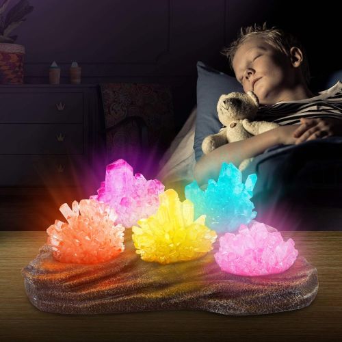  NATIONAL GEOGRAPHIC Mega Crystal Growing Lab - 8 Vibrant Colored Crystals To Grow with Light-Up Display Stand & Guidebook - Includes 5 Real Gemstone Specimens Including Amethyst &