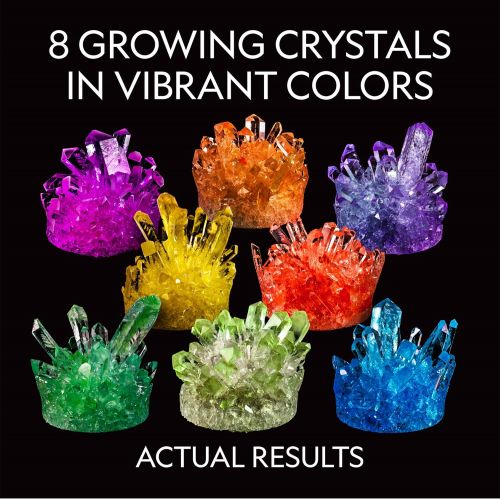  NATIONAL GEOGRAPHIC Mega Crystal Growing Lab - 8 Vibrant Colored Crystals To Grow with Light-Up Display Stand & Guidebook - Includes 5 Real Gemstone Specimens Including Amethyst &