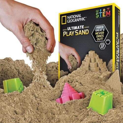  [아마존베스트]NATIONAL GEOGRAPHIC Play Sand with Castle Molds and Tray - 2 LBS (Natural) - A Kinetic Sensory Activity