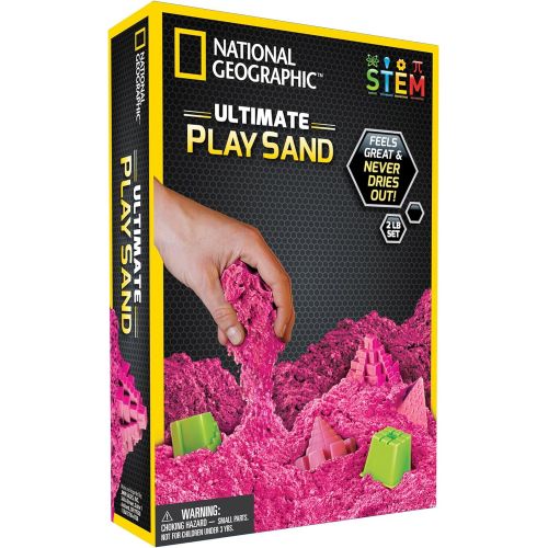  [아마존베스트]NATIONAL GEOGRAPHIC Play Sand - 2 LBS of Sand with Castle Molds and Tray (Pink) - A Kinetic Sensory Activity