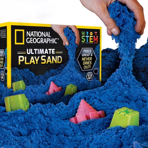  [아마존베스트]NATIONAL GEOGRAPHIC Play Sand - 6 LBS of Sand with Castle Molds (Blue) - A Kinetic Sensory Activity