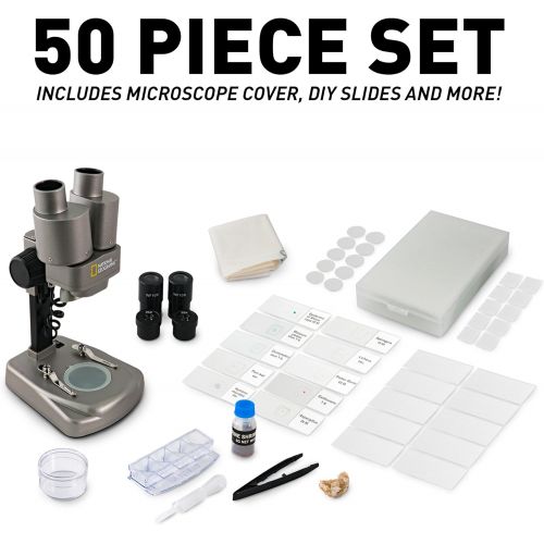  [아마존베스트]NATIONAL GEOGRAPHIC Dual LED Student Microscope  50+ pc Science Kit Includes Set of 10 Prepared Biological & 10 Blank Slides, Lab Shrimp Experiment, 10x-25x Optical Glass Lenses a