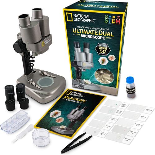  [아마존베스트]NATIONAL GEOGRAPHIC Dual LED Student Microscope  50+ pc Science Kit Includes Set of 10 Prepared Biological & 10 Blank Slides, Lab Shrimp Experiment, 10x-25x Optical Glass Lenses a