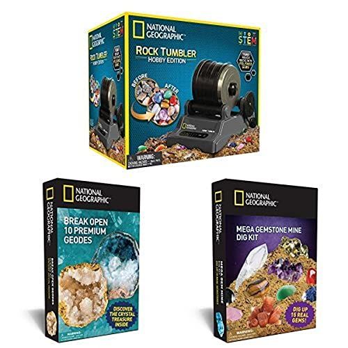  The Ultimate Bundle for Any Rock Lover By National Geographic - Includes Rock Tumbler Kit, 10 Break Your Own Geodes, and a Gemstone Dig Kit!