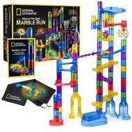 NATIONAL GEOGRAPHIC Glowing Marble Run  80 Piece Construction Set with 15 Glow-in-the-Dark Glass Marbles, Mesh Storage Bag and Marble Pouch, Great Creative STEM Toy for Girls and
