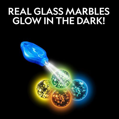  NATIONAL GEOGRAPHIC Glowing Marble Run  80 Piece Construction Set with 15 Glow-in-the-Dark Glass Marbles, Mesh Storage Bag and Marble Pouch, Great Creative STEM Toy for Girls and