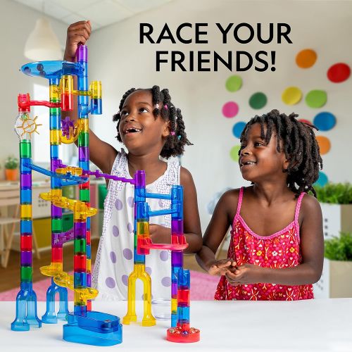  NATIONAL GEOGRAPHIC Glowing Marble Run  80 Piece Construction Set with 15 Glow-in-the-Dark Glass Marbles, Mesh Storage Bag and Marble Pouch, Great Creative STEM Toy for Girls and