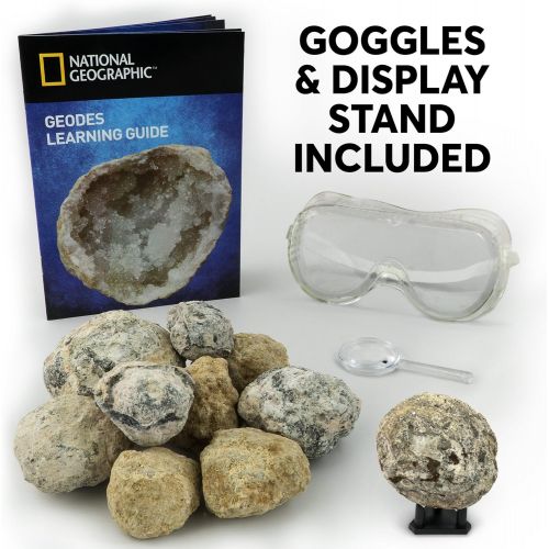  National Geographic Break Open 10 Premium Geodes  Includes Goggles, Detailed Learning Guide & 2 Display Stands - Great Stem Science Gift for Mineralogy & Geology Enthusiasts of An