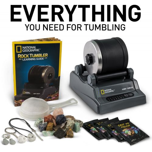  NATIONAL GEOGRAPHIC Hobby Rock Tumbler Kit - Includes Rough Gemstones, 4 Polishing Grits, Jewelry Fastenings and Detailed Learning Guide - Great STEM Science Kit for Mineralogy and