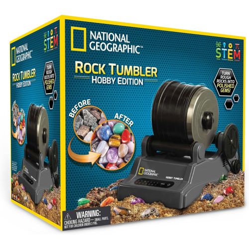  NATIONAL GEOGRAPHIC Hobby Rock Tumbler Kit - Includes Rough Gemstones, 4 Polishing Grits, Jewelry Fastenings and Detailed Learning Guide - Great STEM Science Kit for Mineralogy and