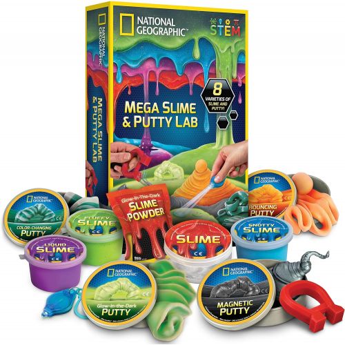  NATIONAL GEOGRAPHIC Mega Slime Kit & Putty Lab - 4 Types of Amazing Slime For Girls & Boys Plus 4 Types of Putty Including Magnetic Putty, Fluffy Slime & Glow-in-the-Dark Putty