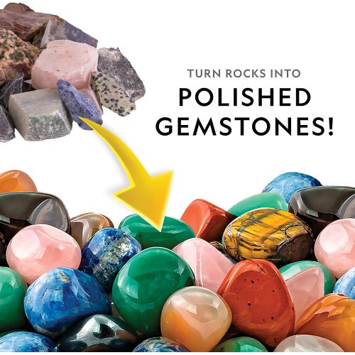  NATIONAL GEOGRAPHIC Rock Tumbler Mega Refill Kit - 3lbs Gemstones of 9 Varieties Including Tigers Eye, Amethyst & Quartz - 4 Grades of Grit, Jewelry Fastenings & Detailed Learning