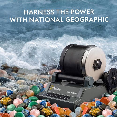  NATIONAL GEOGRAPHIC Rock Tumbler Mega Refill Kit - 3lbs Gemstones of 9 Varieties Including Tigers Eye, Amethyst & Quartz - 4 Grades of Grit, Jewelry Fastenings & Detailed Learning