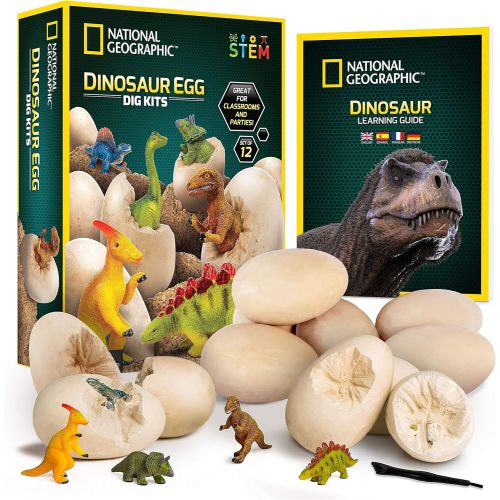  NATIONAL GEOGRAPHIC Dinosaur Dig Kit  12 Dino Shaped Dig Bricks with Dinosaur Figures Inside, 12 Excavation Tool Sets, Perfect Activity for Egg Hunt or Dig Party, Great STEM Toy f