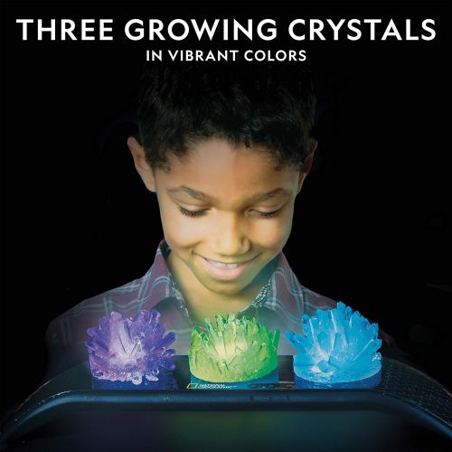  NATIONAL GEOGRAPHIC Crystal Growing Kit - 3 Vibrant Colored Crystals to Grow with Light-Up Display Stand & Guidebook, Includes 3 Real Gemstone Specimens Including A Geode & Green F