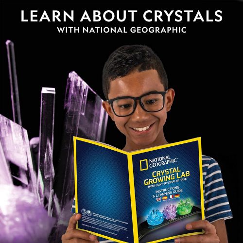  NATIONAL GEOGRAPHIC Crystal Growing Kit - 3 Vibrant Colored Crystals to Grow with Light-Up Display Stand & Guidebook, Includes 3 Real Gemstone Specimens Including A Geode & Green F