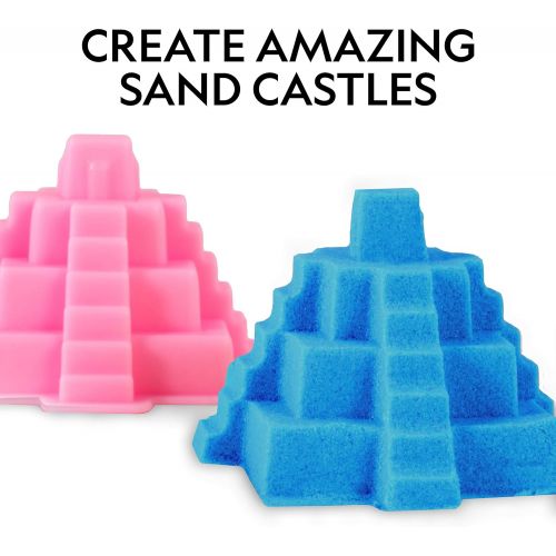  NATIONAL GEOGRAPHIC Play Sand - 2 LBS of Sand with Castle Molds and Tray (Blue) - A Kinetic Sensory Activity