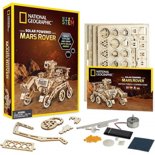  NATIONAL GEOGRAPHIC Wooden Model Kit - DIY Solar-Powered Car Includes One 3D Puzzle to Build A Mars Rover, Great Stem Toy for Girls & Boys Interested in Outer Space & Engineering