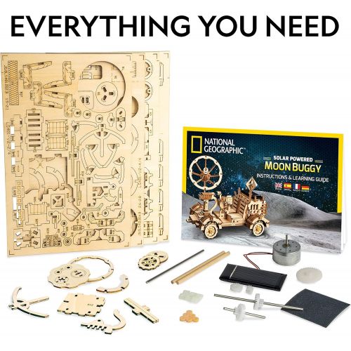  NATIONAL GEOGRAPHIC Wooden Model Kit - DIY Solar-Powered Car Includes One 3D Puzzle to Build A Moon Buggy, Great Stem Toy for Girls & Boys Interested in Outer Space & Engineering